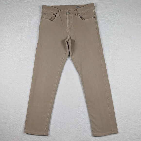 Faherty Brand Other - Faherty Jeans Mens 32x32 Beige Slim Straight Stretch Denim Pants Leather Patch